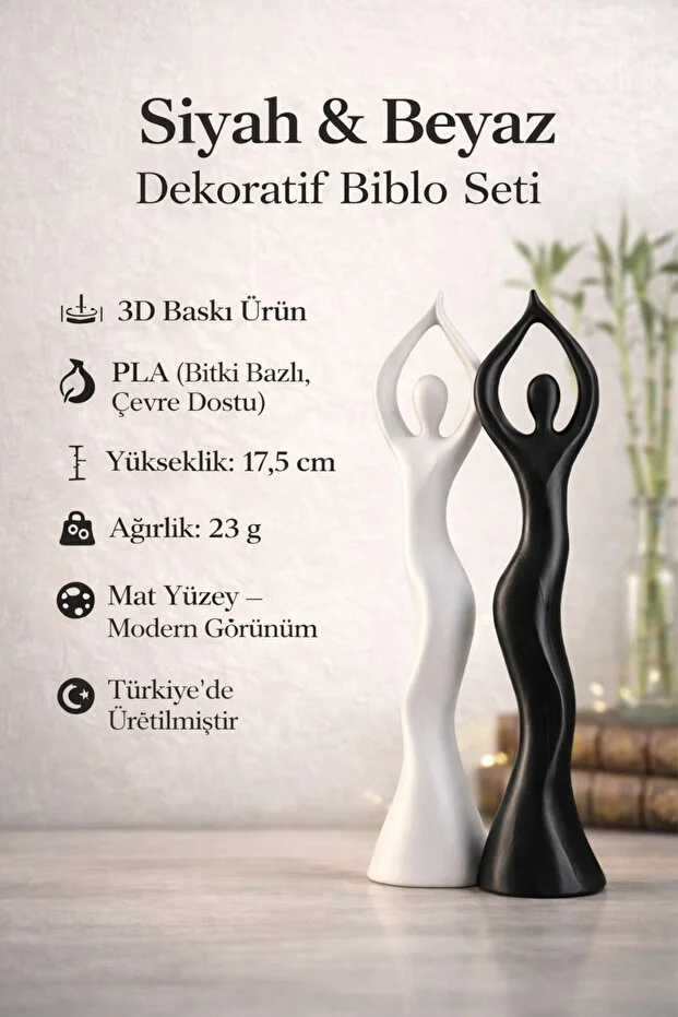 Siyah Beyaz Dekoratif Biblo Seti – Modern Minimal Salon Ofis Raf Dekoru